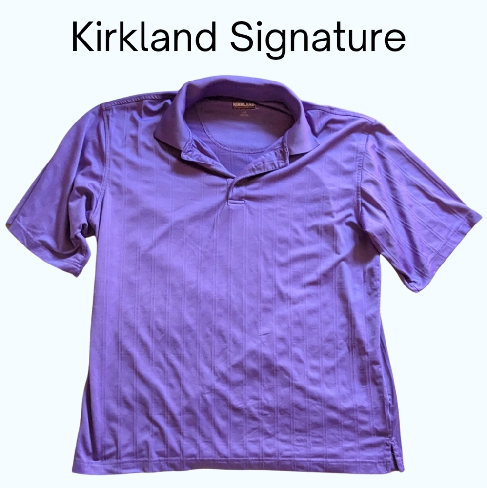Kirkland Size Lg Men's, GUC purple square pattern polo shirt 🤩HOST PICK🤩